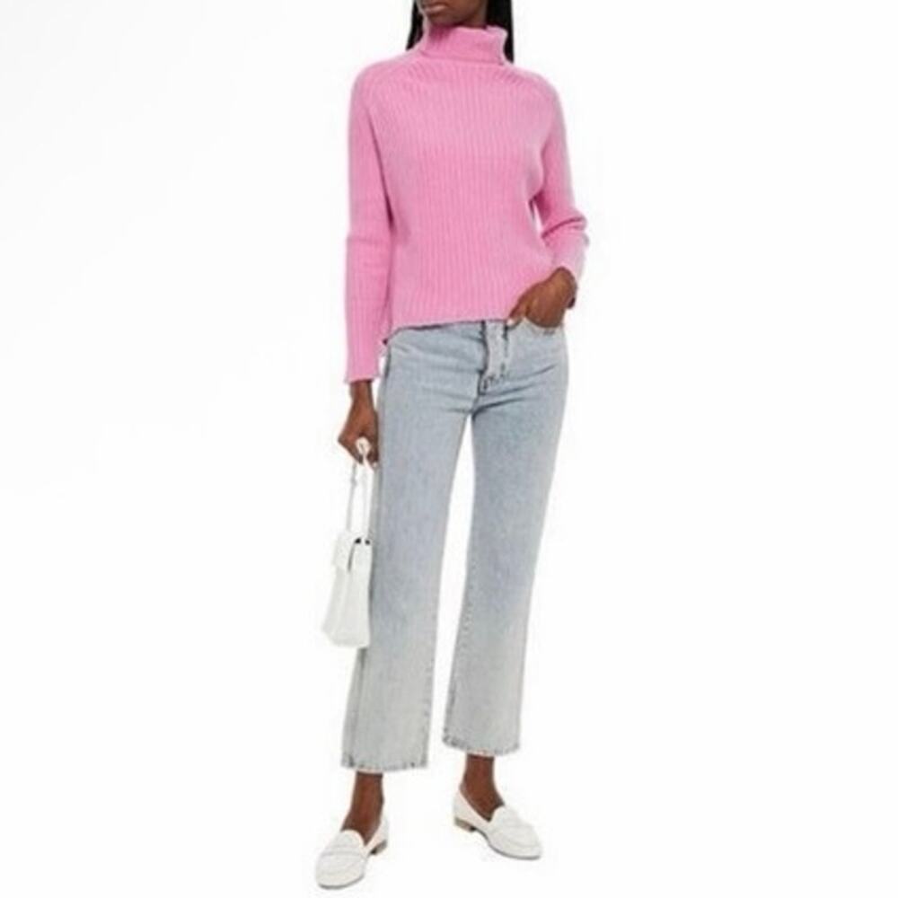 Maje Majinette Cashmere Ribbed Turtleneck Sweater Pink 3 Large